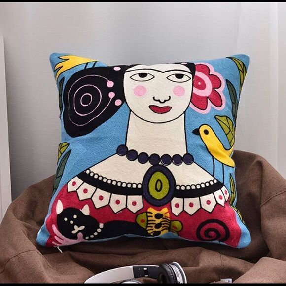 Frida Kahlo Embroidered Bohemian Pillow Cover - Picture 3 of 5